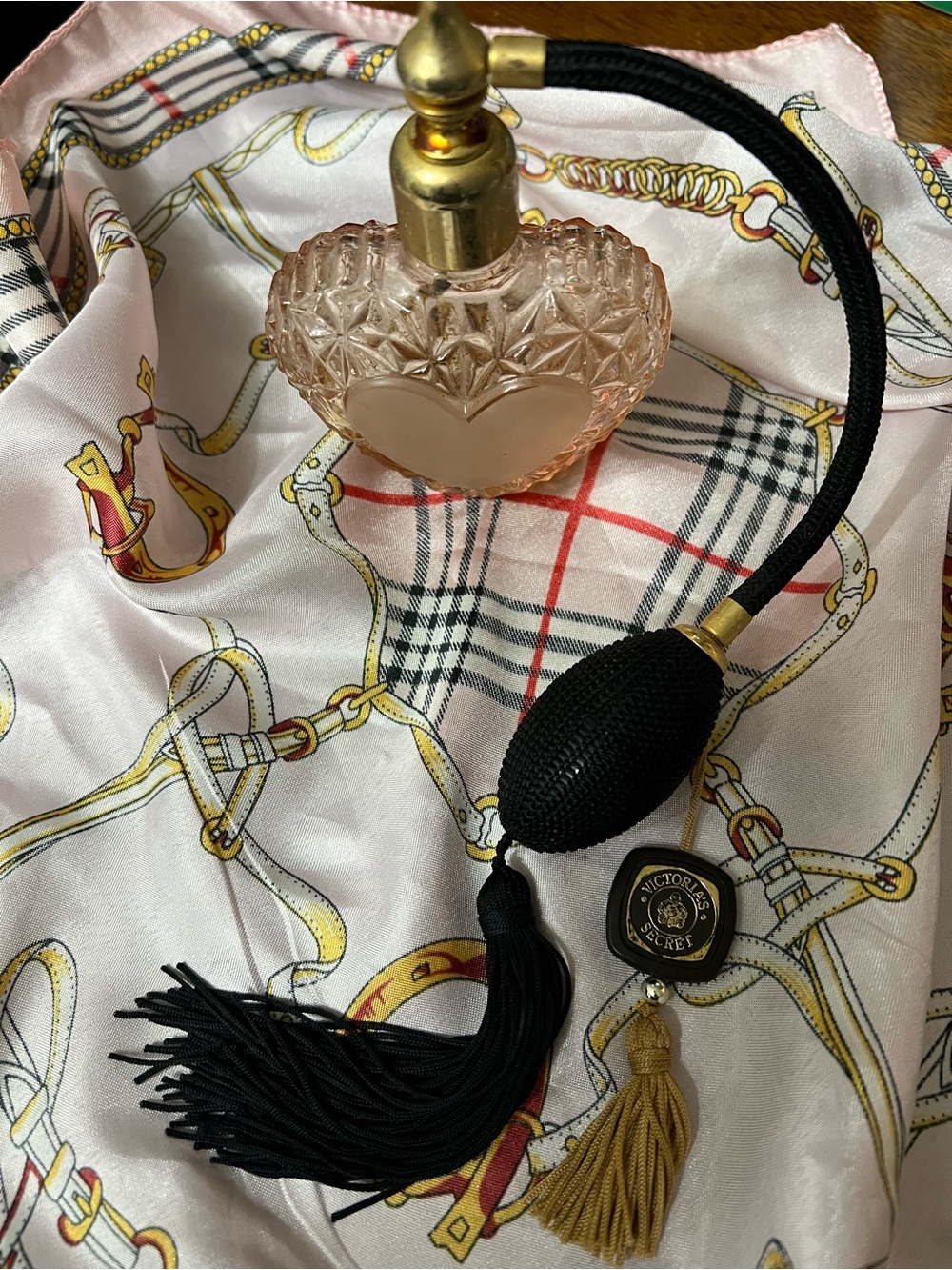 Vintage Victoria's Secret Pink Glass Heart perfume bottle Black Tassel